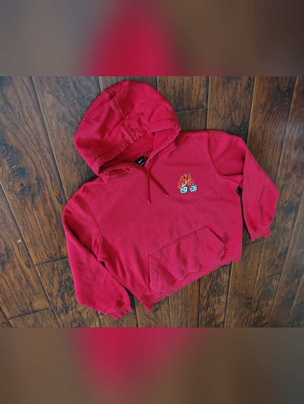 Nike dice and flames Red hoodie distressed embroidered Size XL